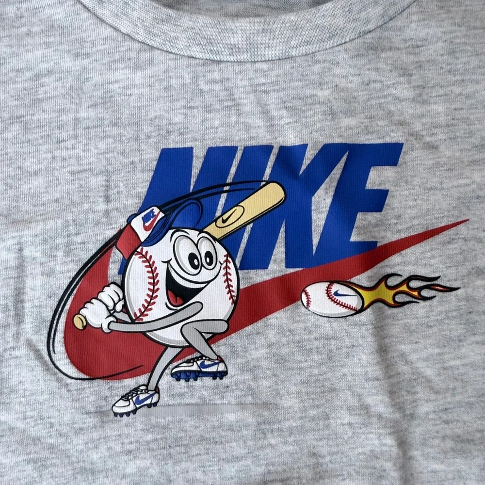 Nike Kids 2-Piece Set Gray Baseball‎ Graphic Tee Blue Mesh Shorts 12M 7MN042-U89